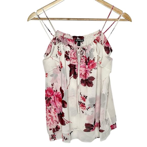 Express Floral Ruffled Chiffon Cami Tank Top Womens XS Coquette Y2K Romantic - Picture 1 of 6